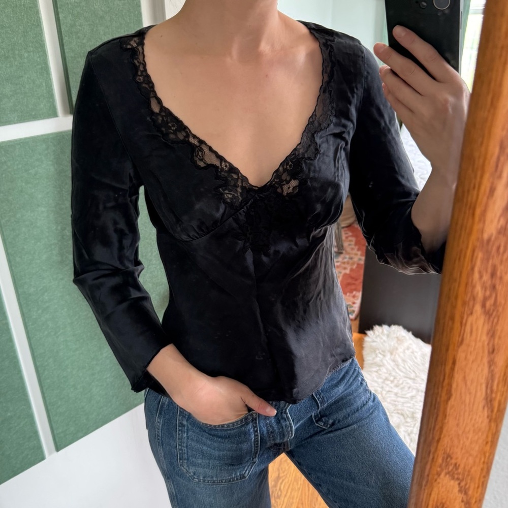 Vintage 2003 Banana Republic Black Silk Lace Top Medium